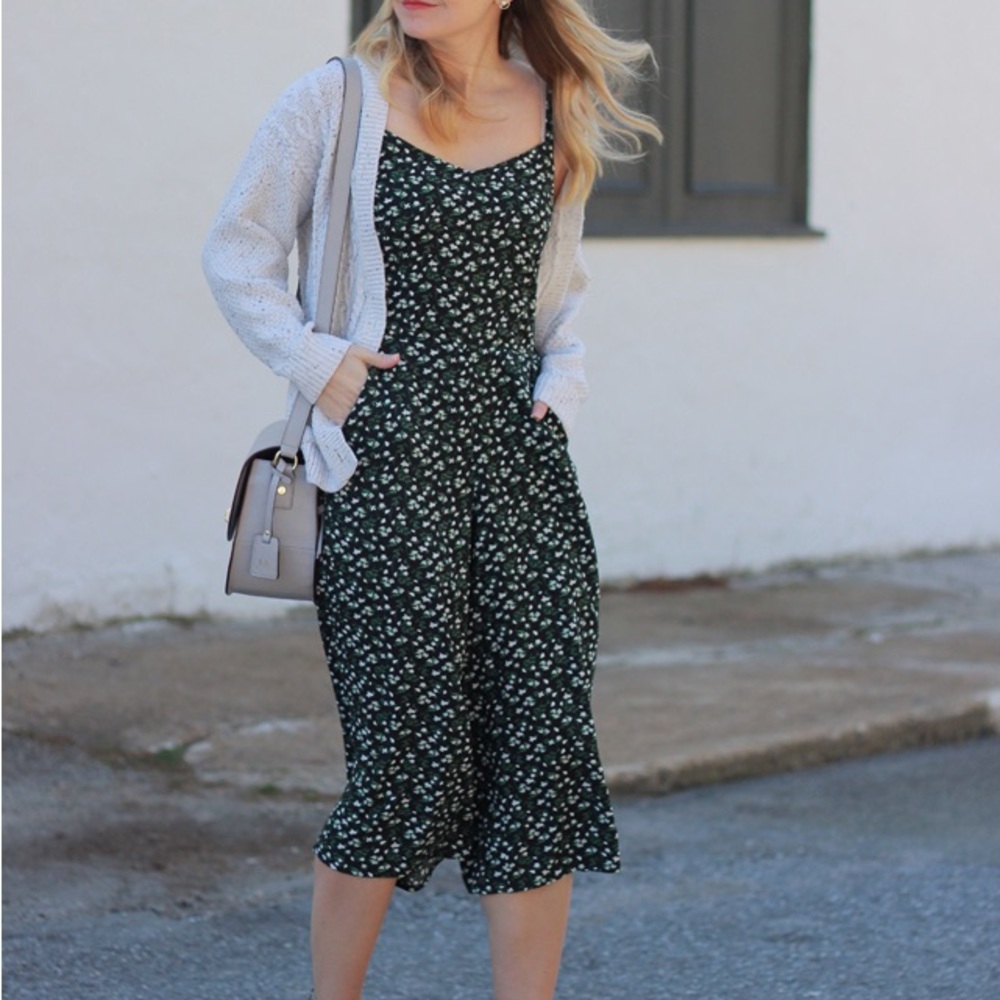 Dark floral cropped jumpsuit from old navy super flattering